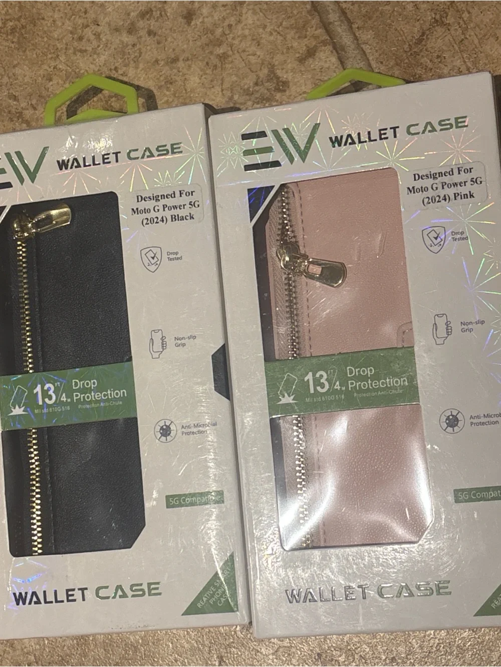 Set of 2 Wallet Case for Moto G Power 5G (2024) - Pink and black